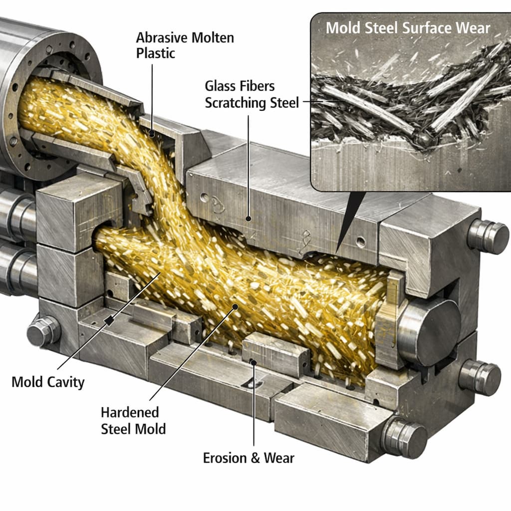  Illustration of abrasive wear mechanisms on mold surfaces 